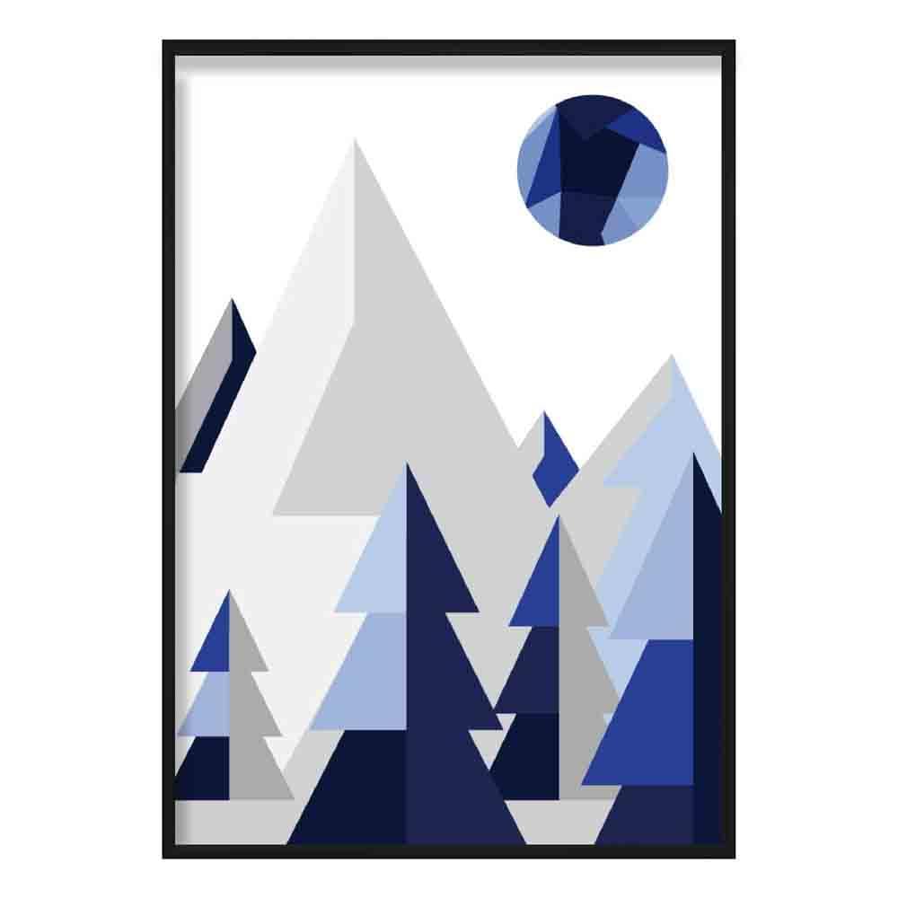 Geometric Poly Navy Blue and Grey Forest Poster