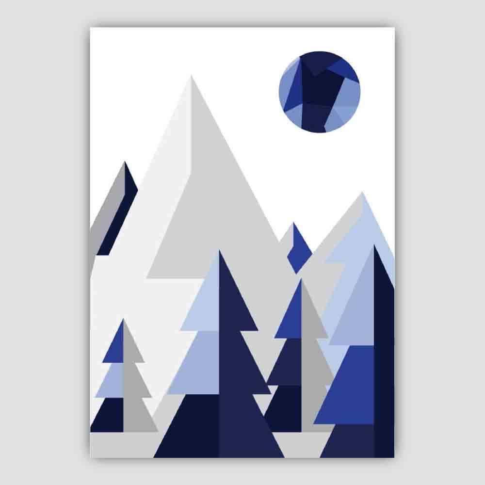 Geometric Poly Navy Blue and Grey Forest Poster