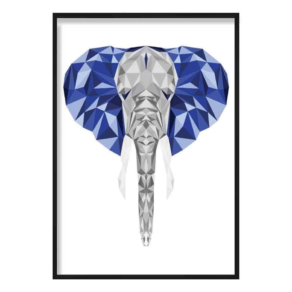 Geometric Poly Navy Blue and Grey Elephant Head Poster