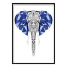 Geometric Poly Navy Blue and Grey Elephant Head Poster