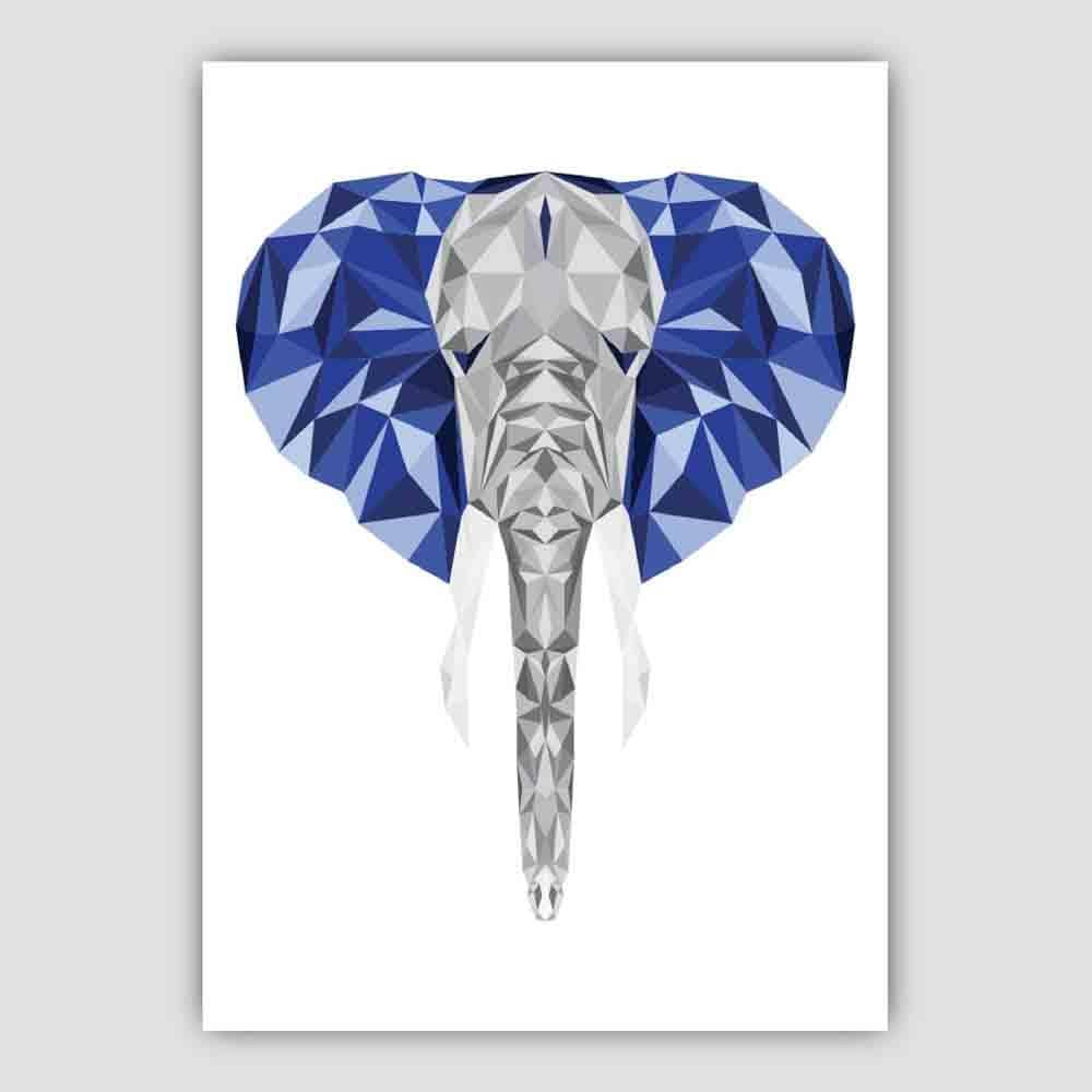 Geometric Poly Navy Blue and Grey Elephant Head Poster