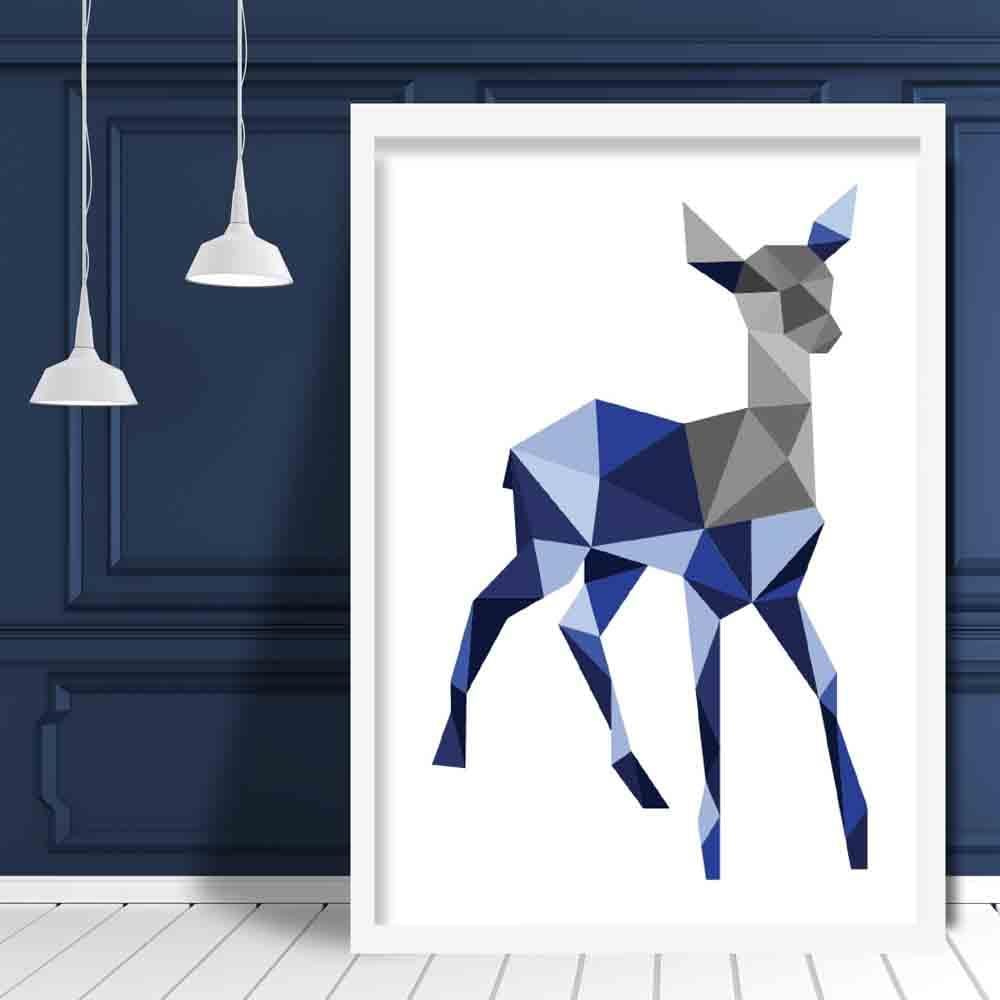 Geometric Poly Navy Blue and Grey Young Stag Poster