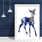Geometric Poly Navy Blue and Grey Young Stag Poster
