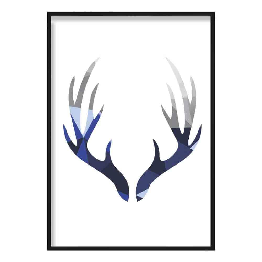 Geometric Poly Navy Blue and Grey Stag Antlers Poster