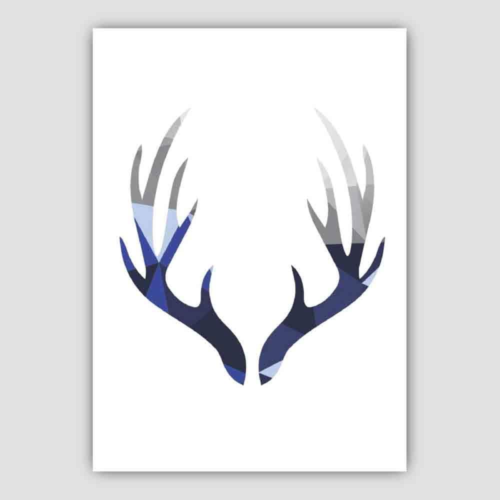 Geometric Poly Navy Blue and Grey Stag Antlers Poster