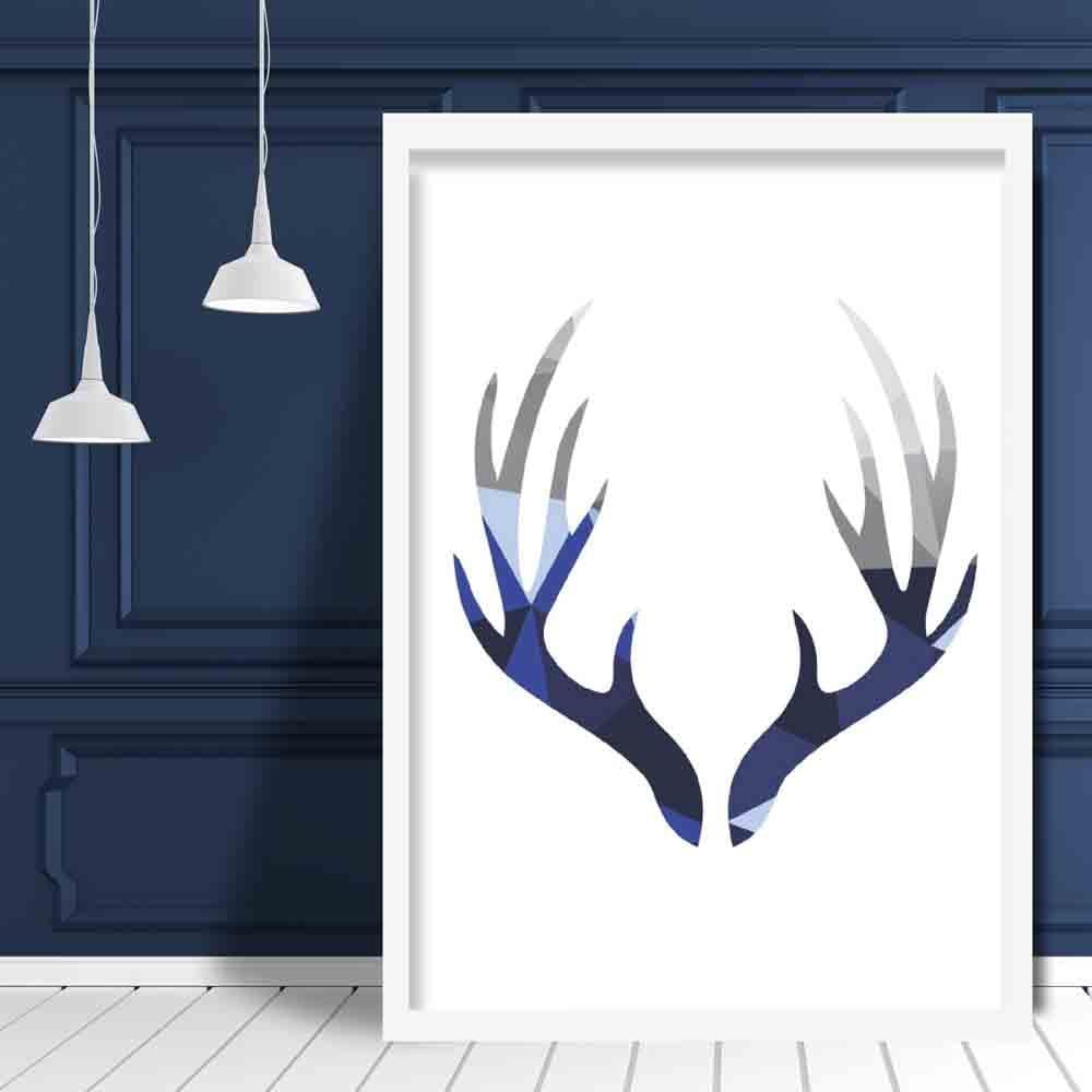 Geometric Poly Navy Blue and Grey Stag Antlers Poster