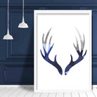 Geometric Poly Navy Blue and Grey Stag Antlers Poster