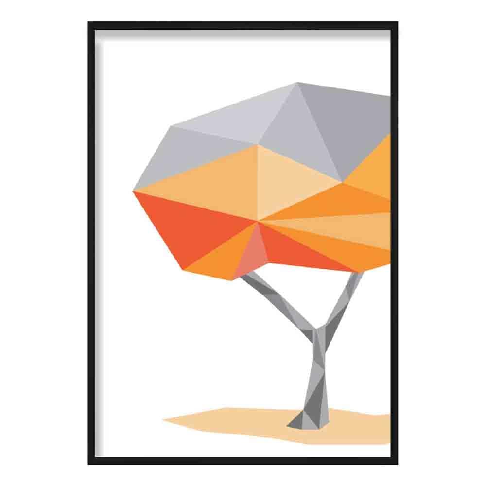 Geometric Poly Orange and Grey Tree Poster