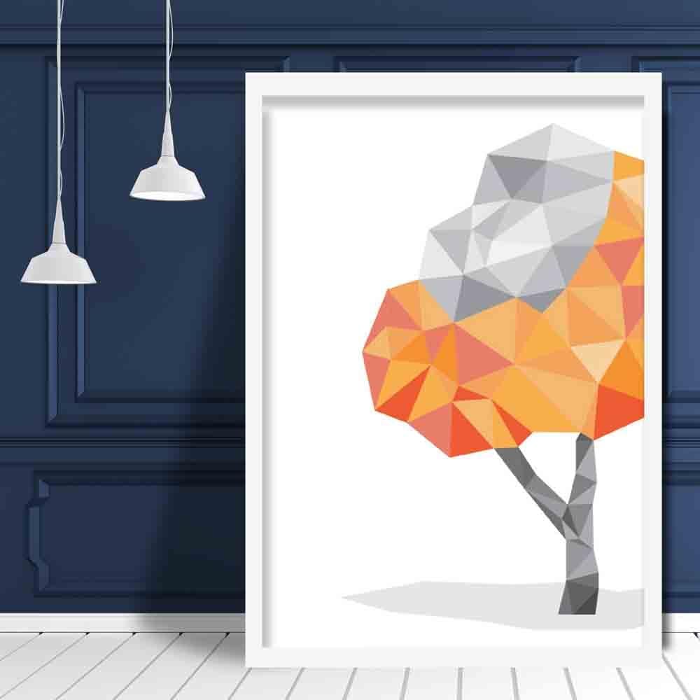 Geometric Poly Orange and Grey Tree 2 Poster