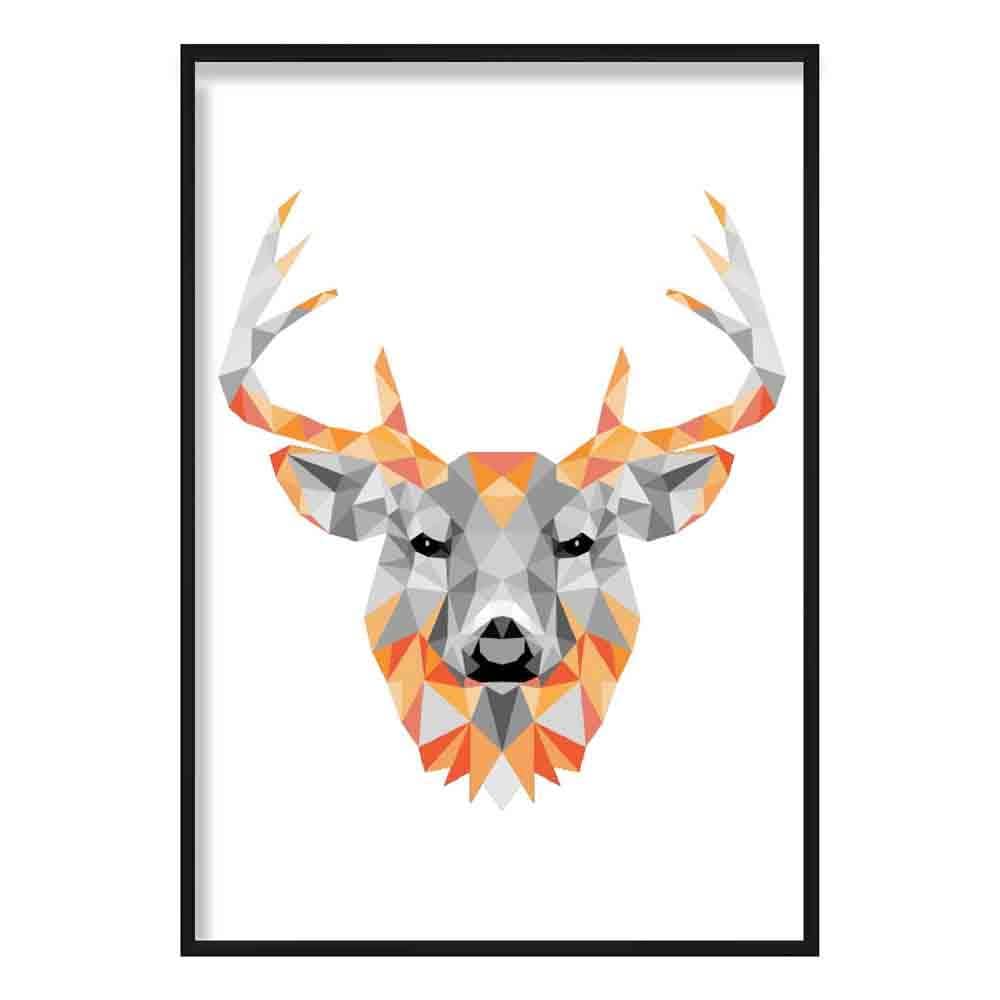 Geometric Poly Orange and Grey Stag Head Poster