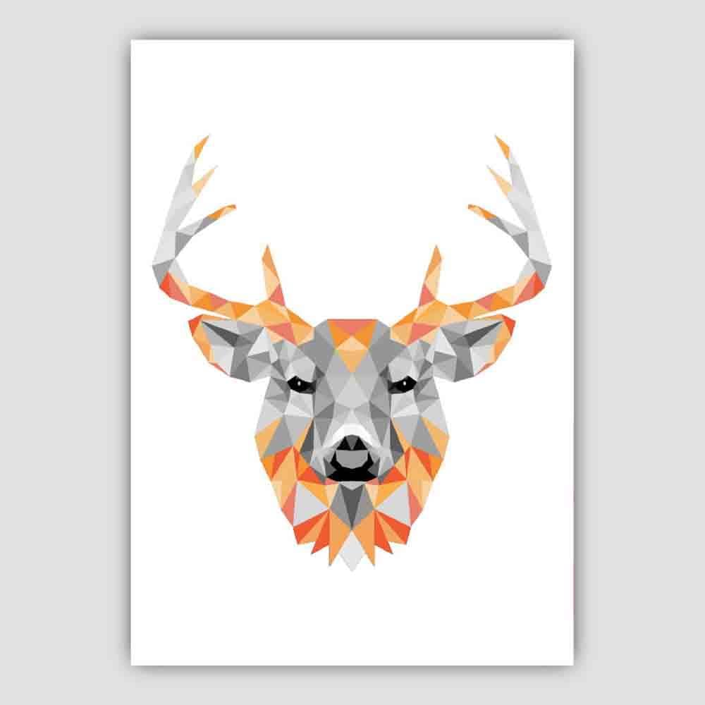 Geometric Poly Orange and Grey Stag Head Poster