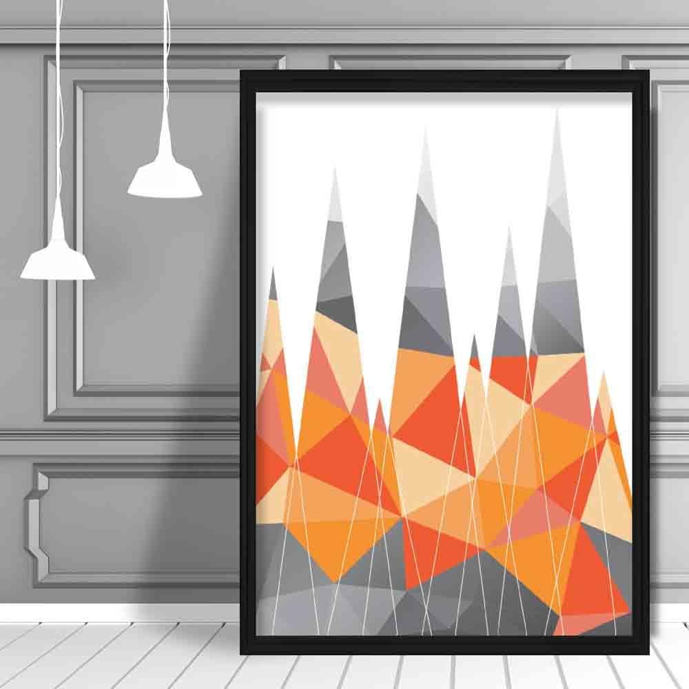 Geometric Poly Orange and Grey Mountains Poster