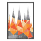 Geometric Poly Orange and Grey Mountains Poster