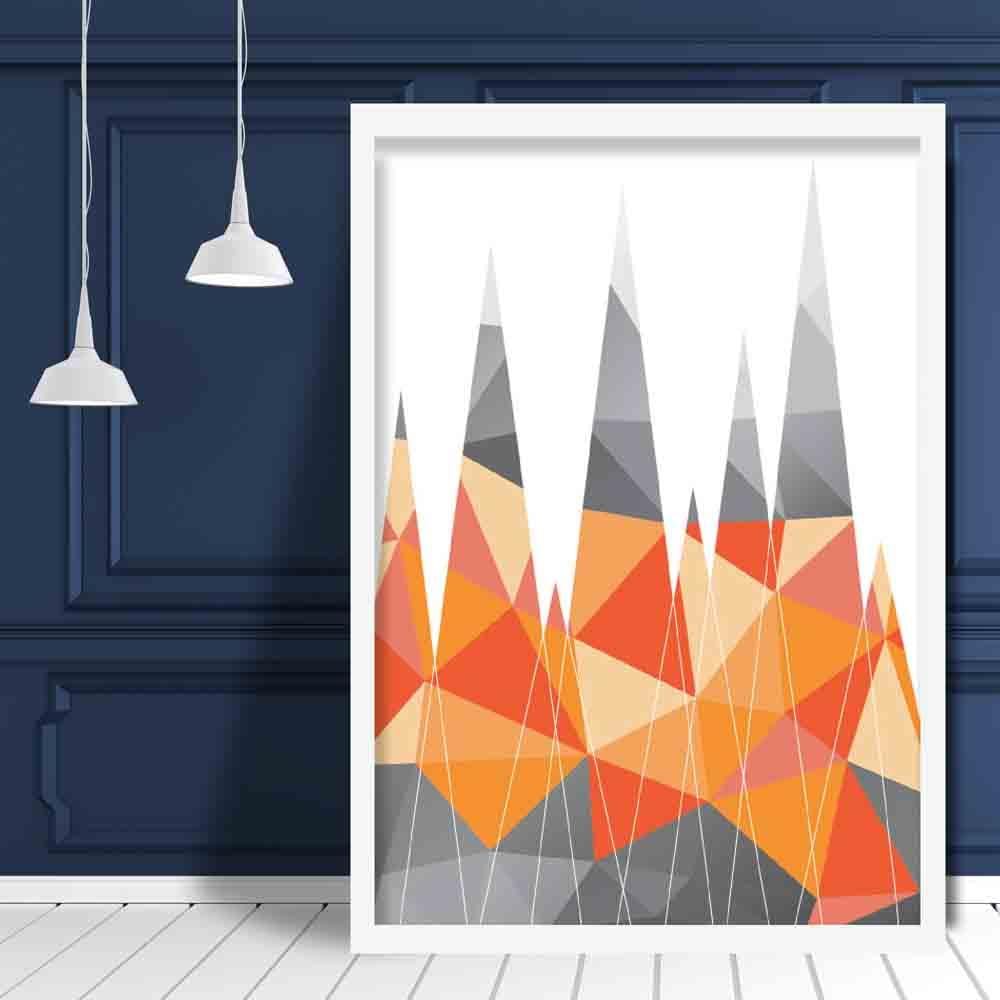 Geometric Poly Orange and Grey Mountains Poster
