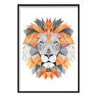 Geometric Poly Orange and Grey Lion Head Poster