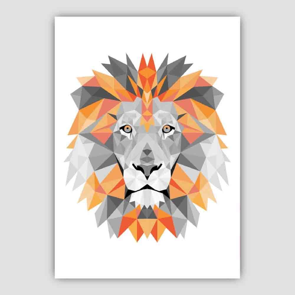 Geometric Poly Orange and Grey Lion Head Poster