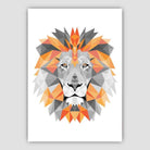 Geometric Poly Orange and Grey Lion Head Poster