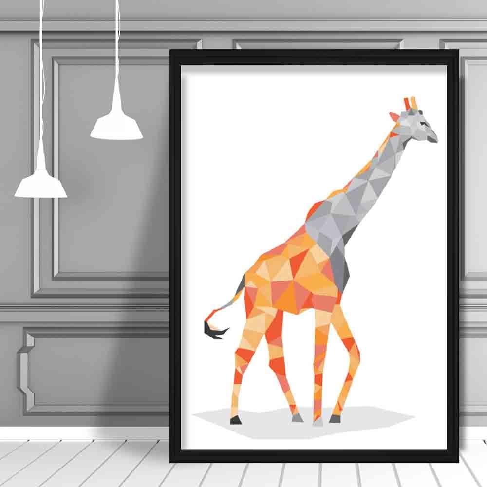 Geometric Poly Orange and Grey Giraffe Poster
