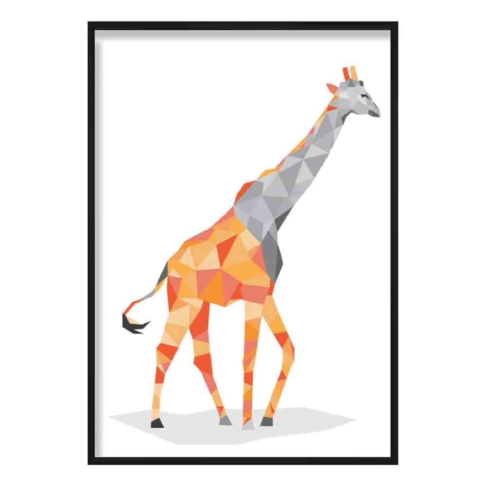 Geometric Poly Orange and Grey Giraffe Poster