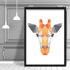 Geometric Poly Orange and Grey Giraffe Head Poster