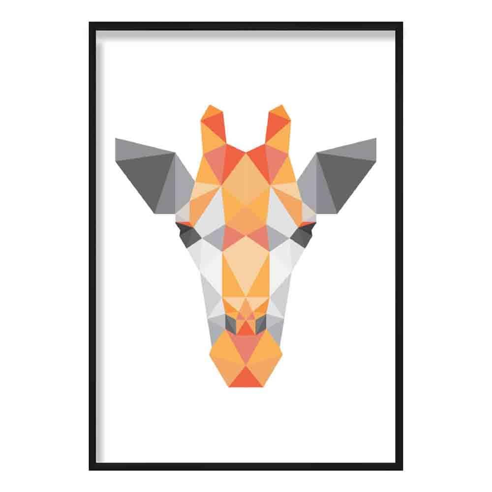 Geometric Poly Orange and Grey Giraffe Head Poster