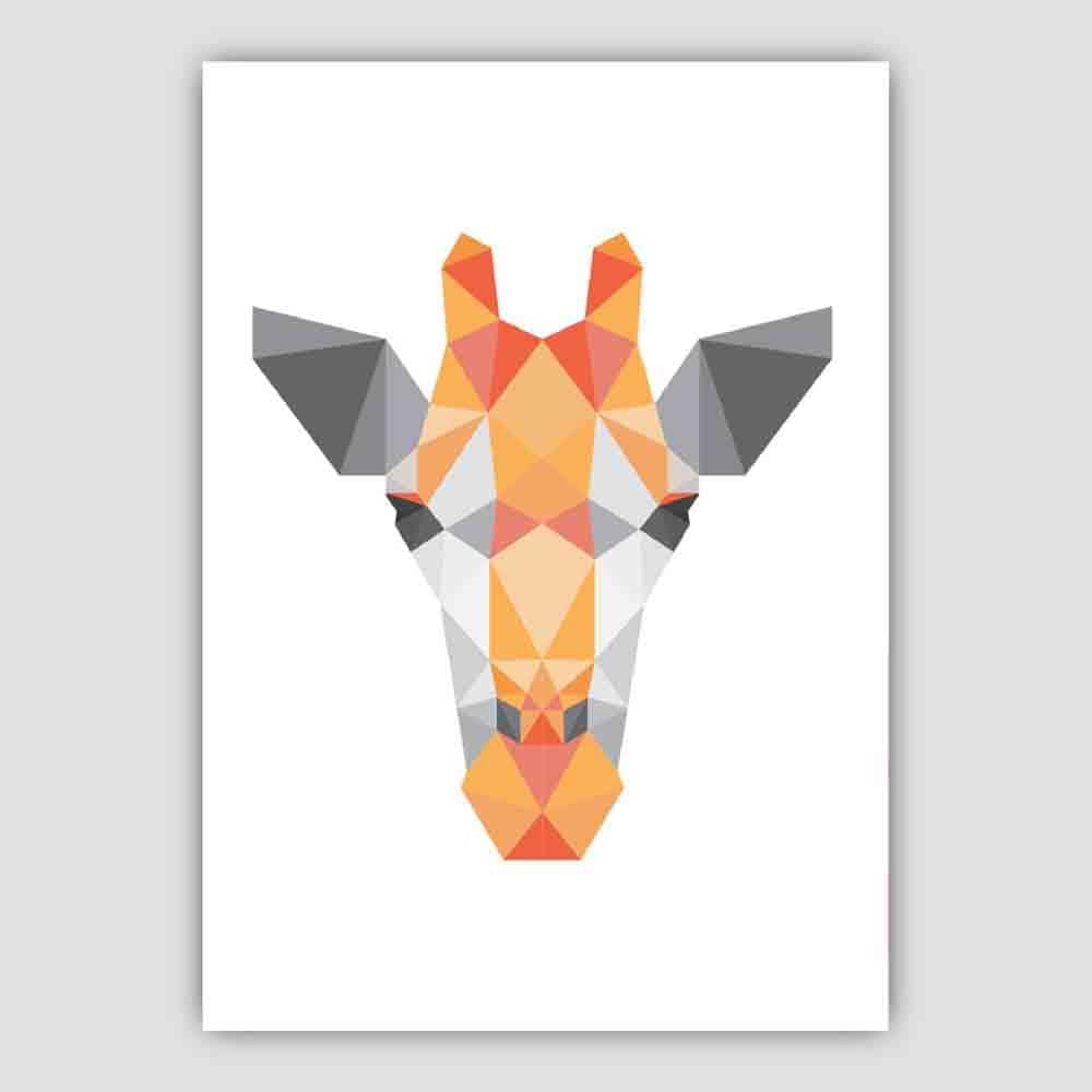 Geometric Poly Orange and Grey Giraffe Head Poster