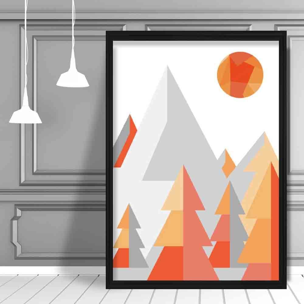 Geometric Poly Orange and Grey Forest Poster