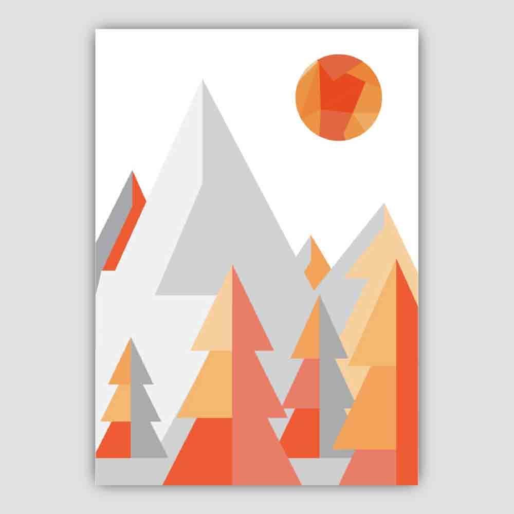 Geometric Poly Orange and Grey Forest Poster
