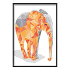 Geometric Poly Orange and Grey Elephant Poster