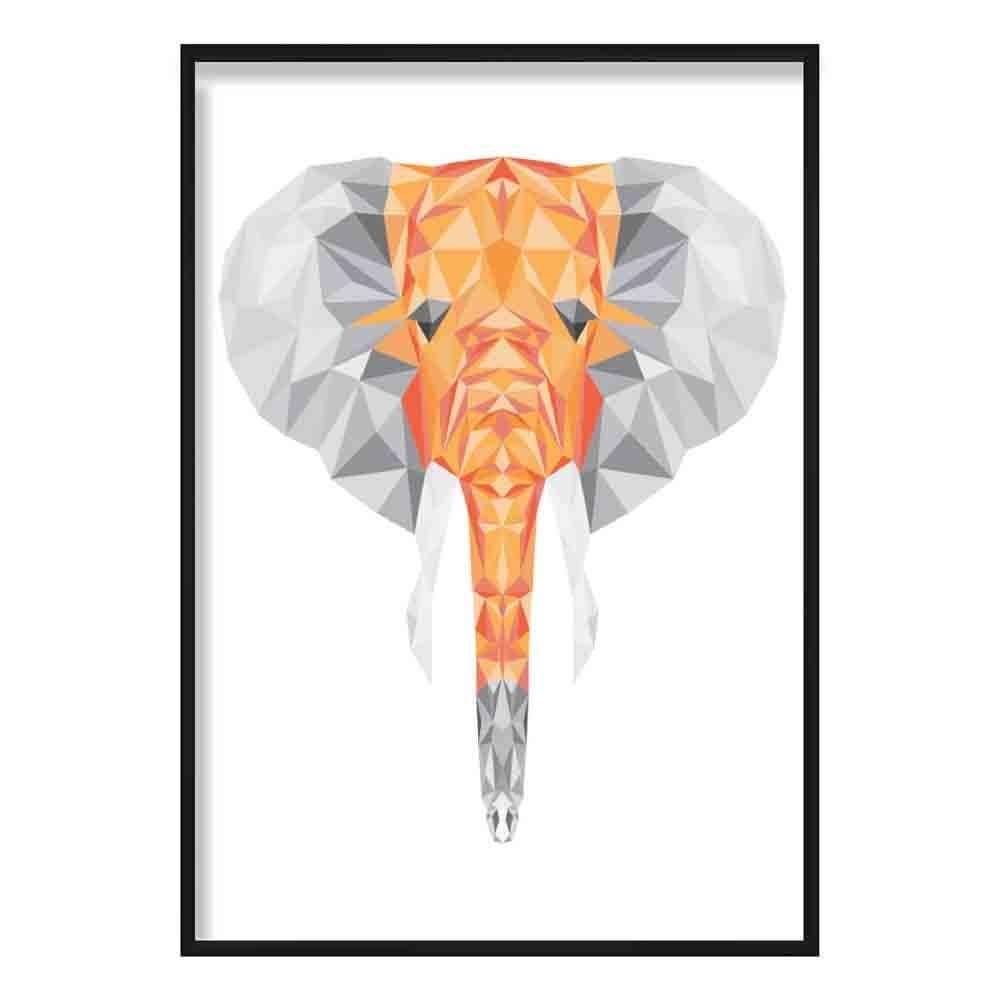 Geometric Poly Orange and Grey Elephant Head Poster