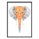 Geometric Poly Orange and Grey Elephant Head Poster