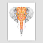 Geometric Poly Orange and Grey Elephant Head Poster