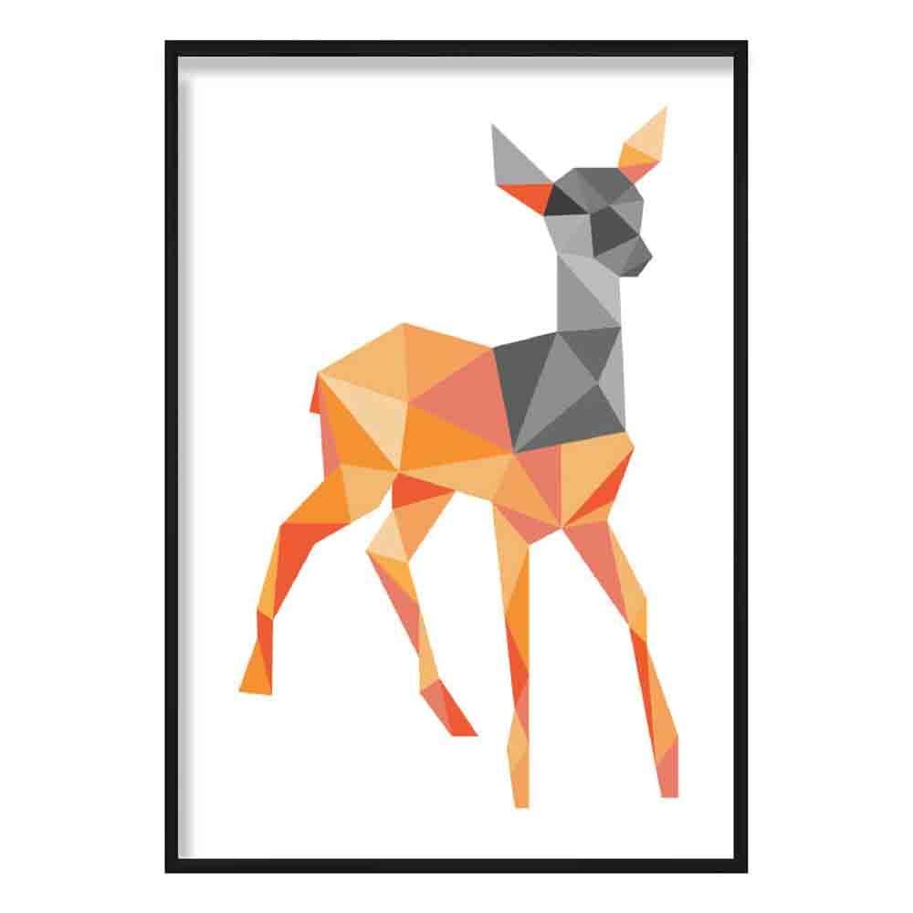 Geometric Poly Orange and Grey Young Stag Poster