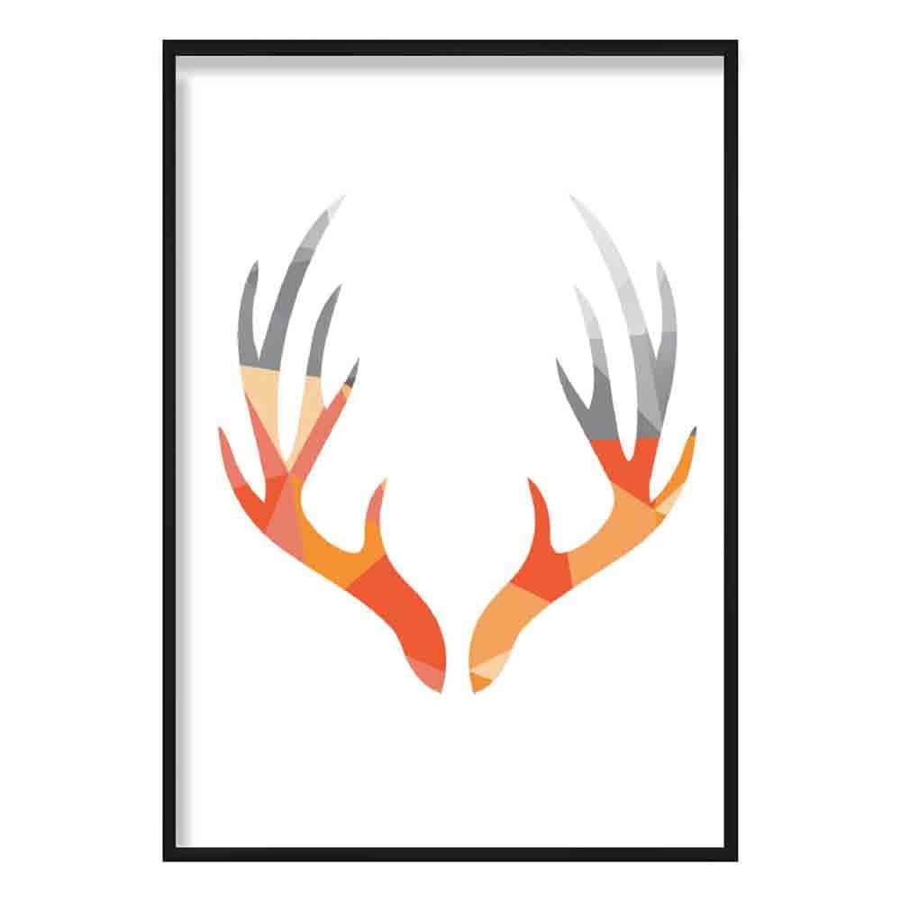 Geometric Poly Orange and Grey Stag Antlers Poster