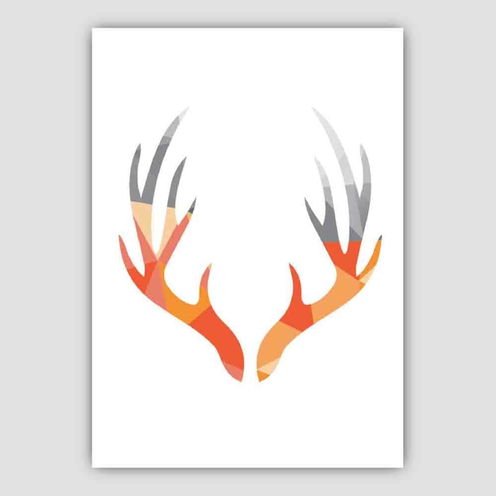 Geometric Poly Orange and Grey Stag Antlers Poster