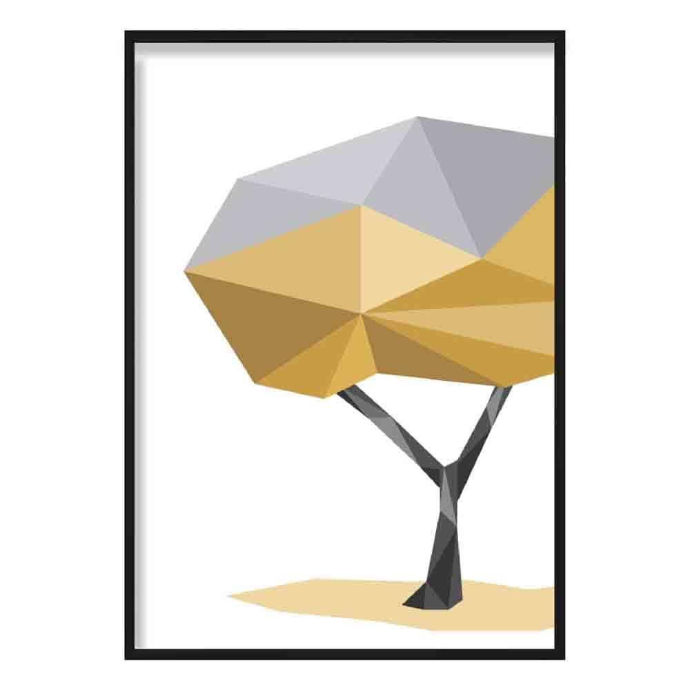 Geometric Poly Yellow and Grey Tree Poster