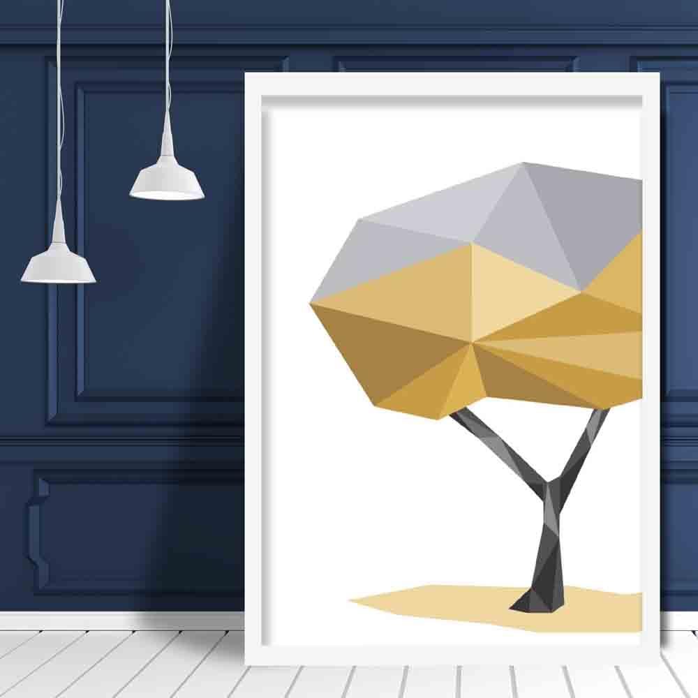 Geometric Poly Yellow and Grey Tree Poster