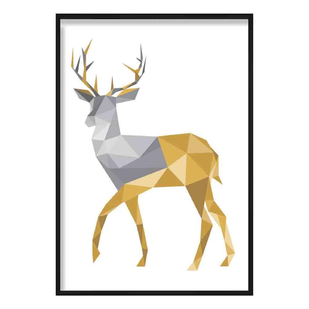 Geometric Poly Yellow and Grey Stag Poster