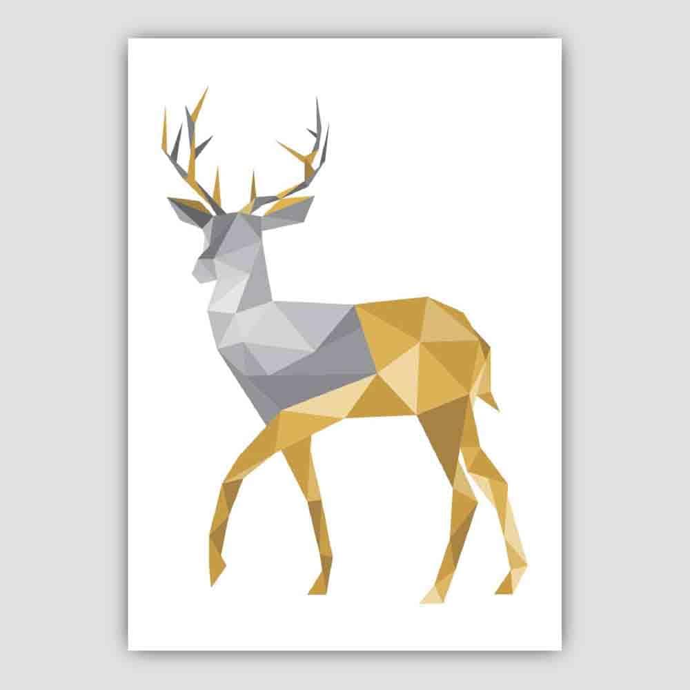 Geometric Poly Yellow and Grey Stag Poster