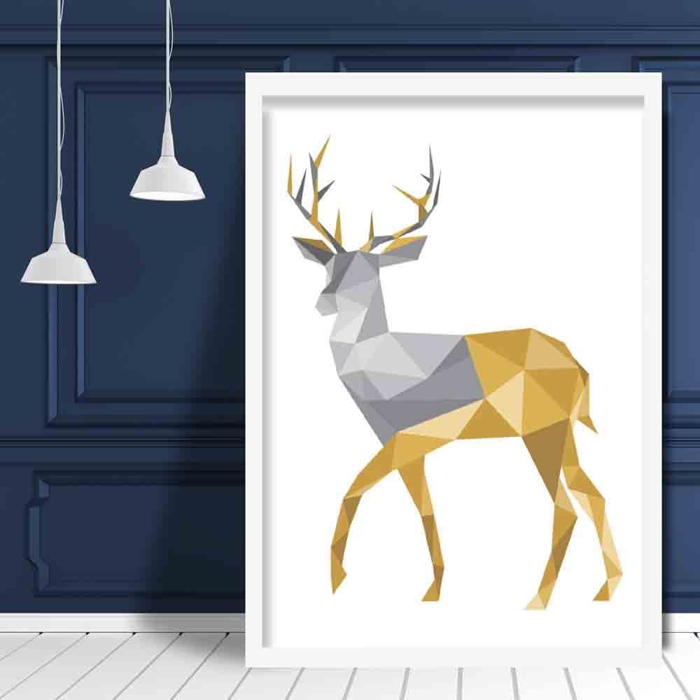 Geometric Poly Yellow and Grey Stag Poster