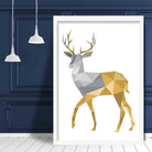 Geometric Poly Yellow and Grey Stag Poster
