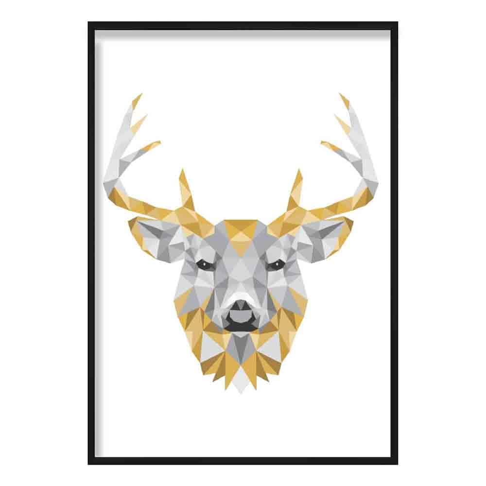 Geometric Poly Yellow and Grey Stag Head Poster