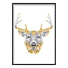 Geometric Poly Yellow and Grey Stag Head Poster