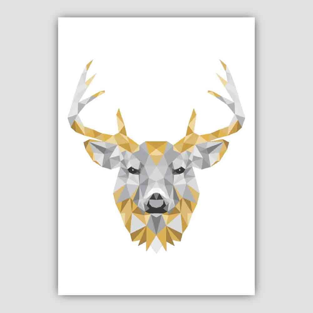 Geometric Poly Yellow and Grey Stag Head Poster