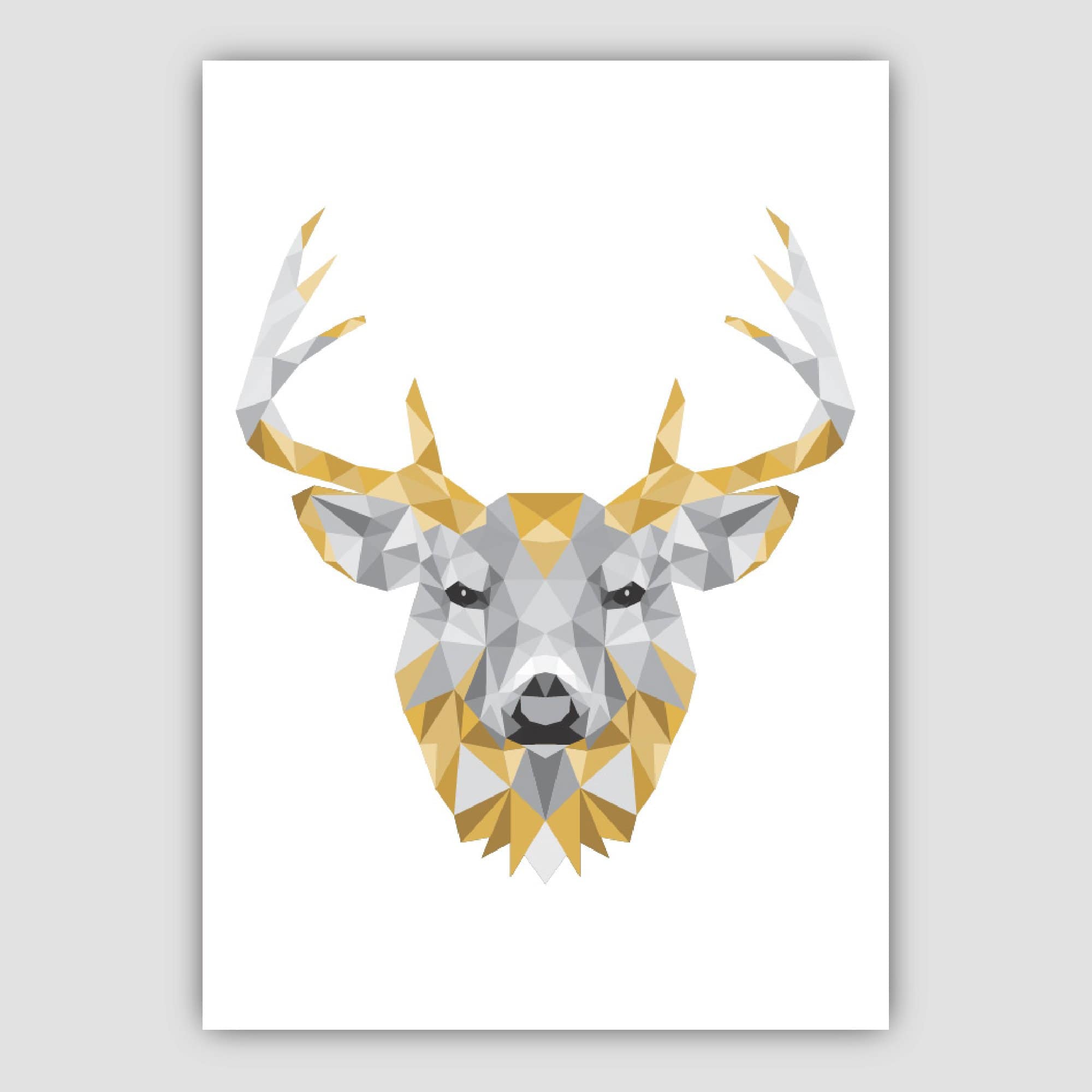 GEOMETRIC Set of 3 Yellow & Grey Art Prints Animal Heads Wolf Stag Lion