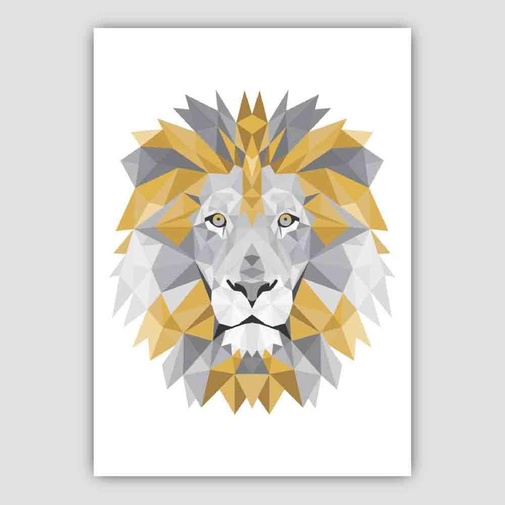 Geometric Poly Yellow and Grey Lion Head Poster