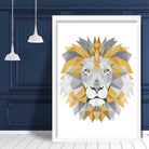 Geometric Poly Yellow and Grey Lion Head Poster