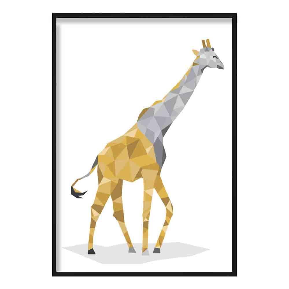 Geometric Poly Yellow and Grey Giraffe Poster
