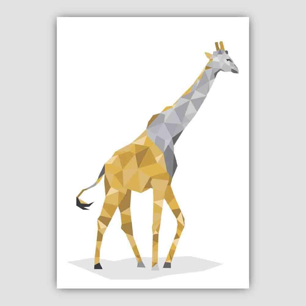 Geometric Poly Yellow and Grey Giraffe Poster