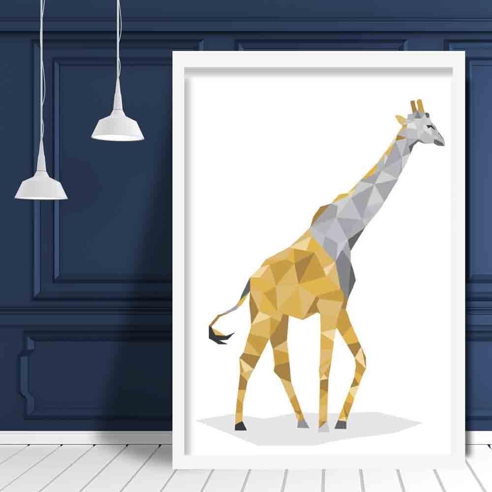 Geometric Poly Yellow and Grey Giraffe Poster